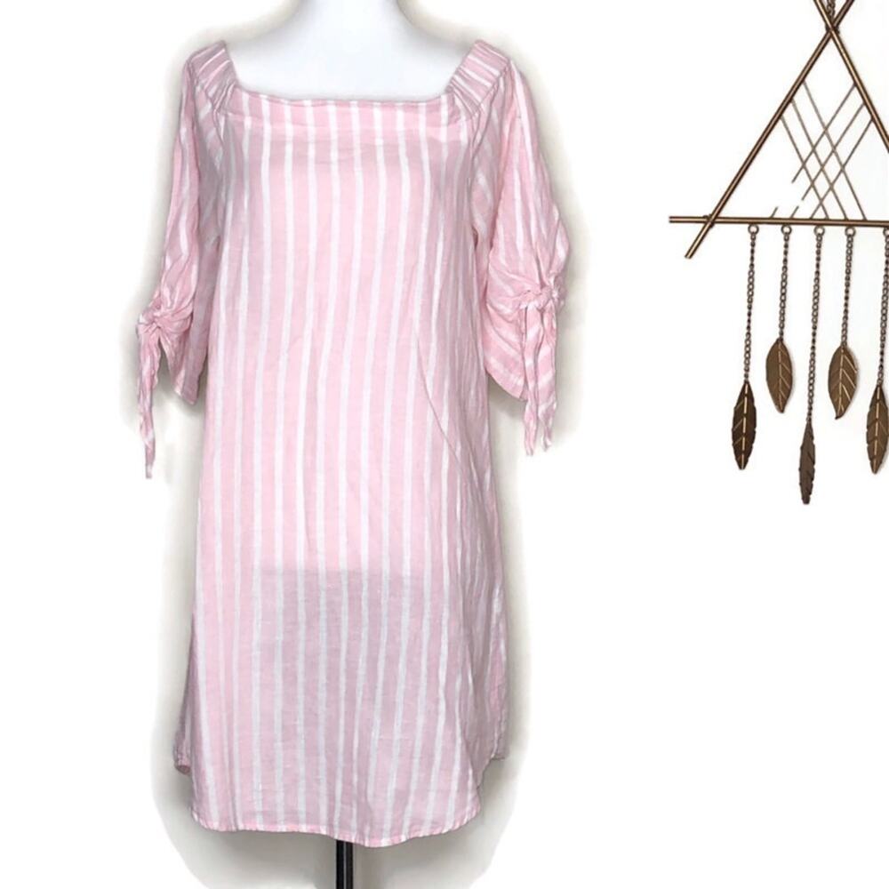 Maru Pink White Striped Off the Shoulder Dress L